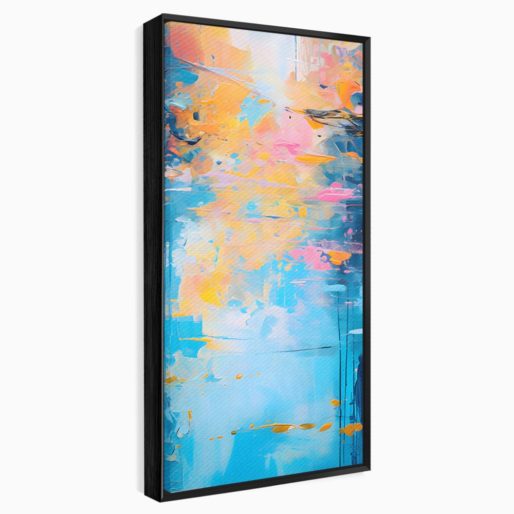 Tablou canvas cu pictura abstracta cu reflexii colorate, in rama de aluminiu negru